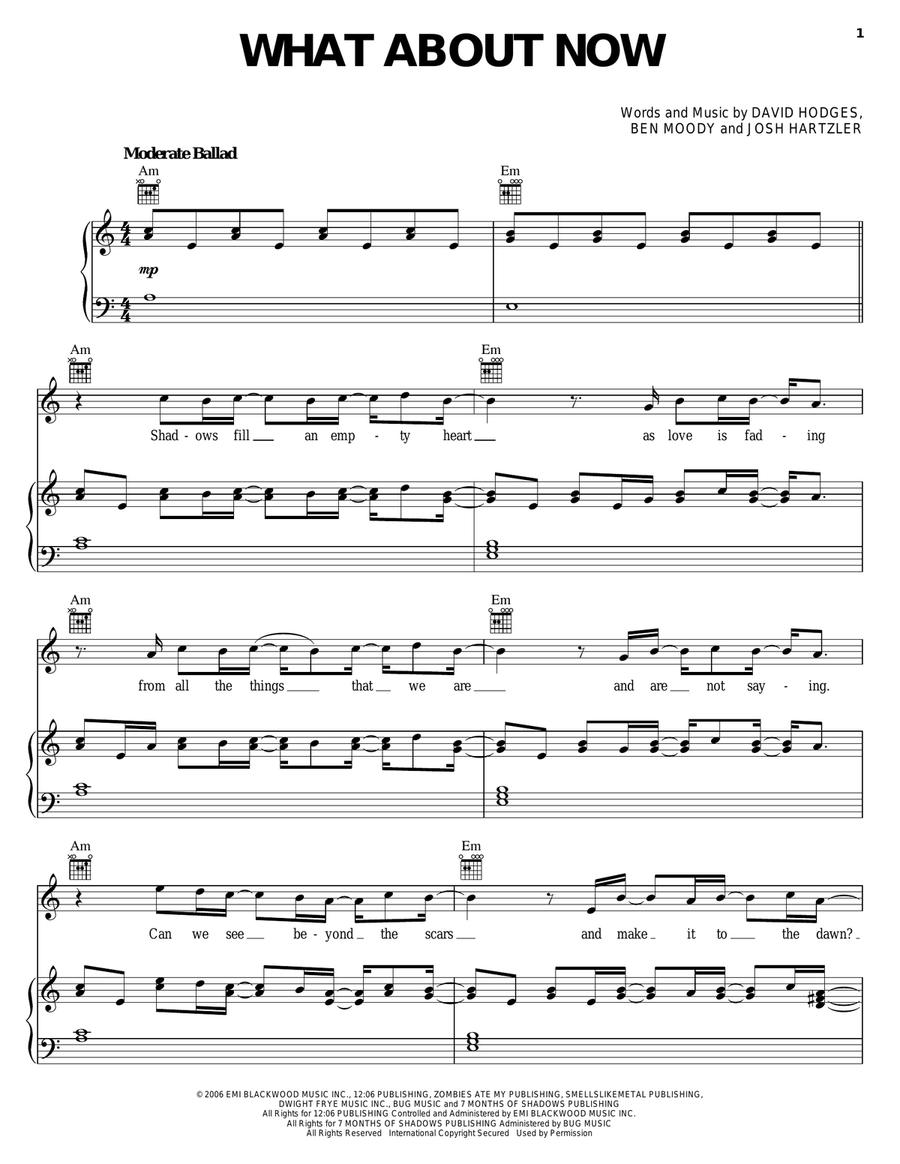 What About Now Piano, Vocal, Guitar scores gallery preview page 1