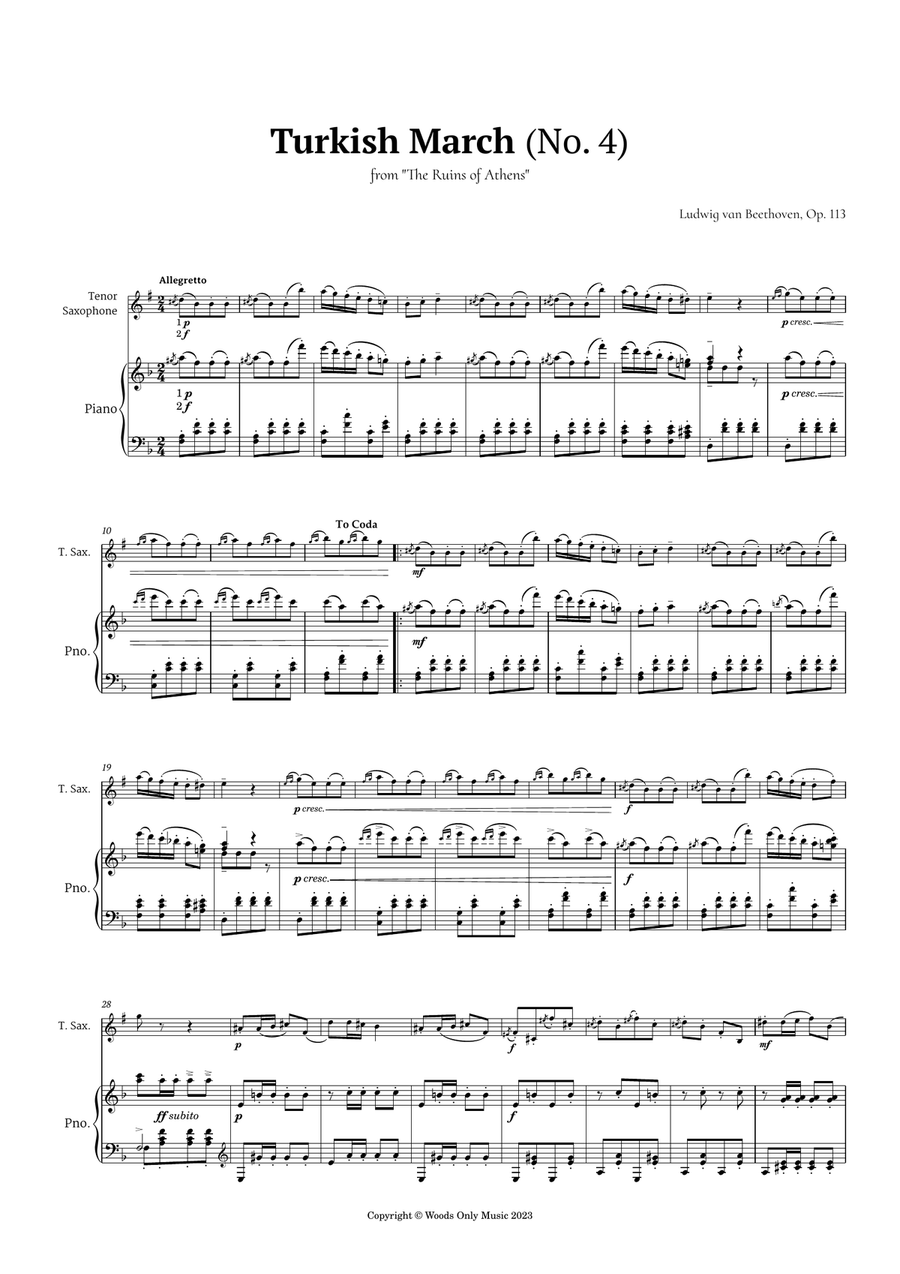 Turkish March by Beethoven for Tenor Sax and Piano Tenor Saxophone scores gallery preview page 2
