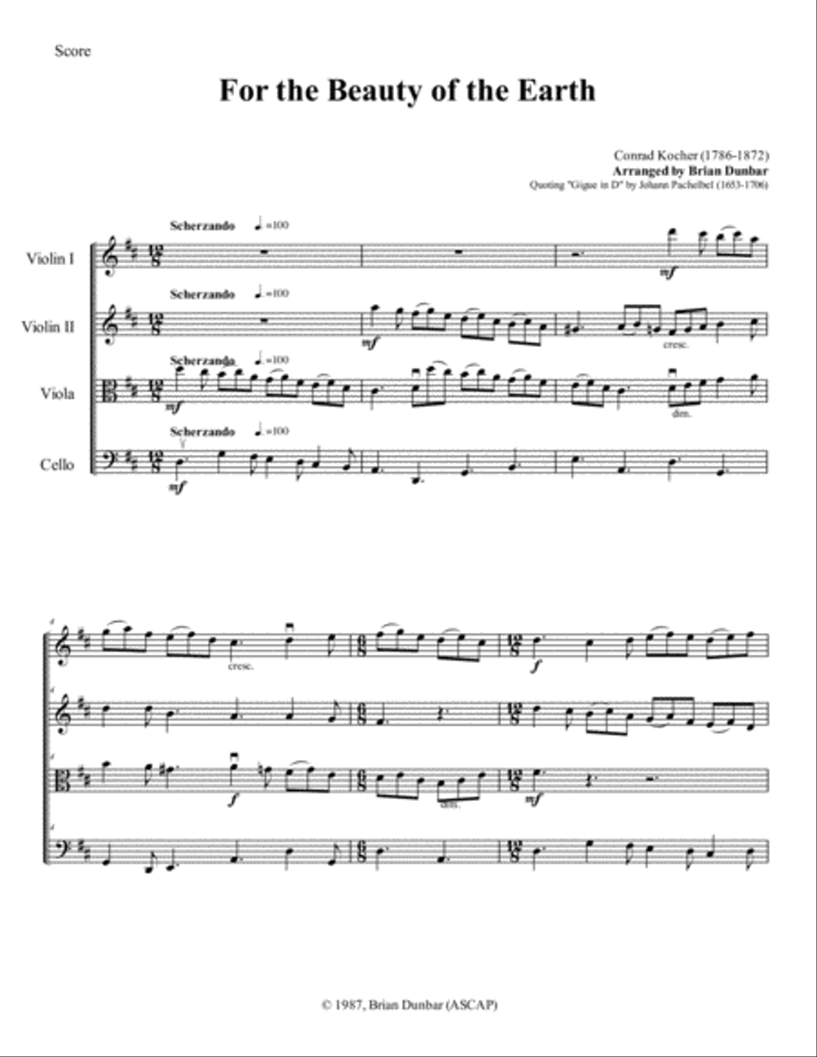 For the Beauty of The Earth String Quartet scores gallery preview page 1