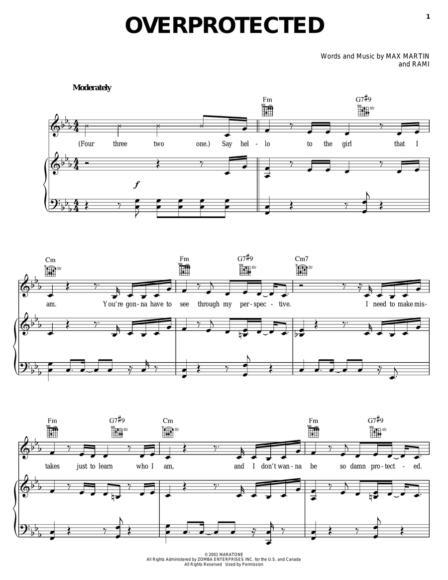 Overprotected Piano, Vocal, Guitar scores gallery preview page 1