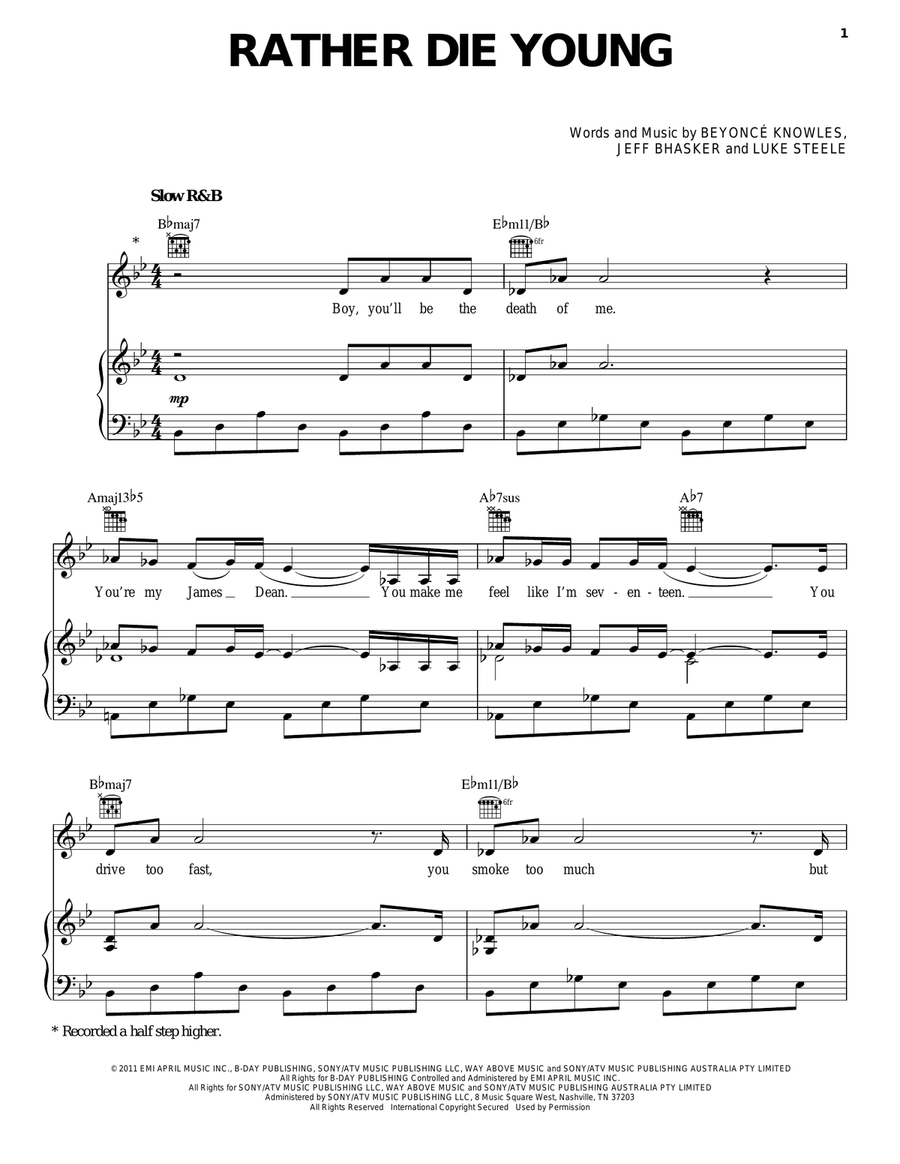 Rather Die Young Piano, Vocal, Guitar scores gallery preview page 1