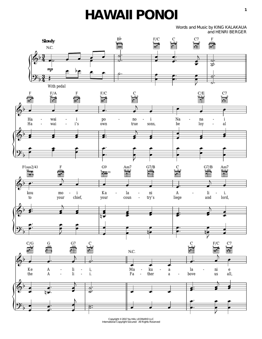 Hawaii Ponoi Piano, Vocal, Guitar scores gallery preview page 1