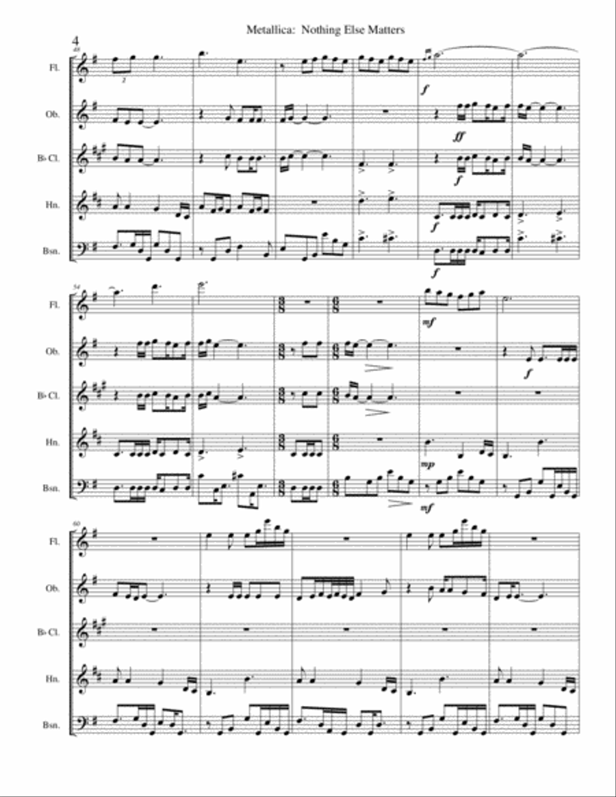 Nothing Else Matters Woodwind Quintet scores gallery preview page 4