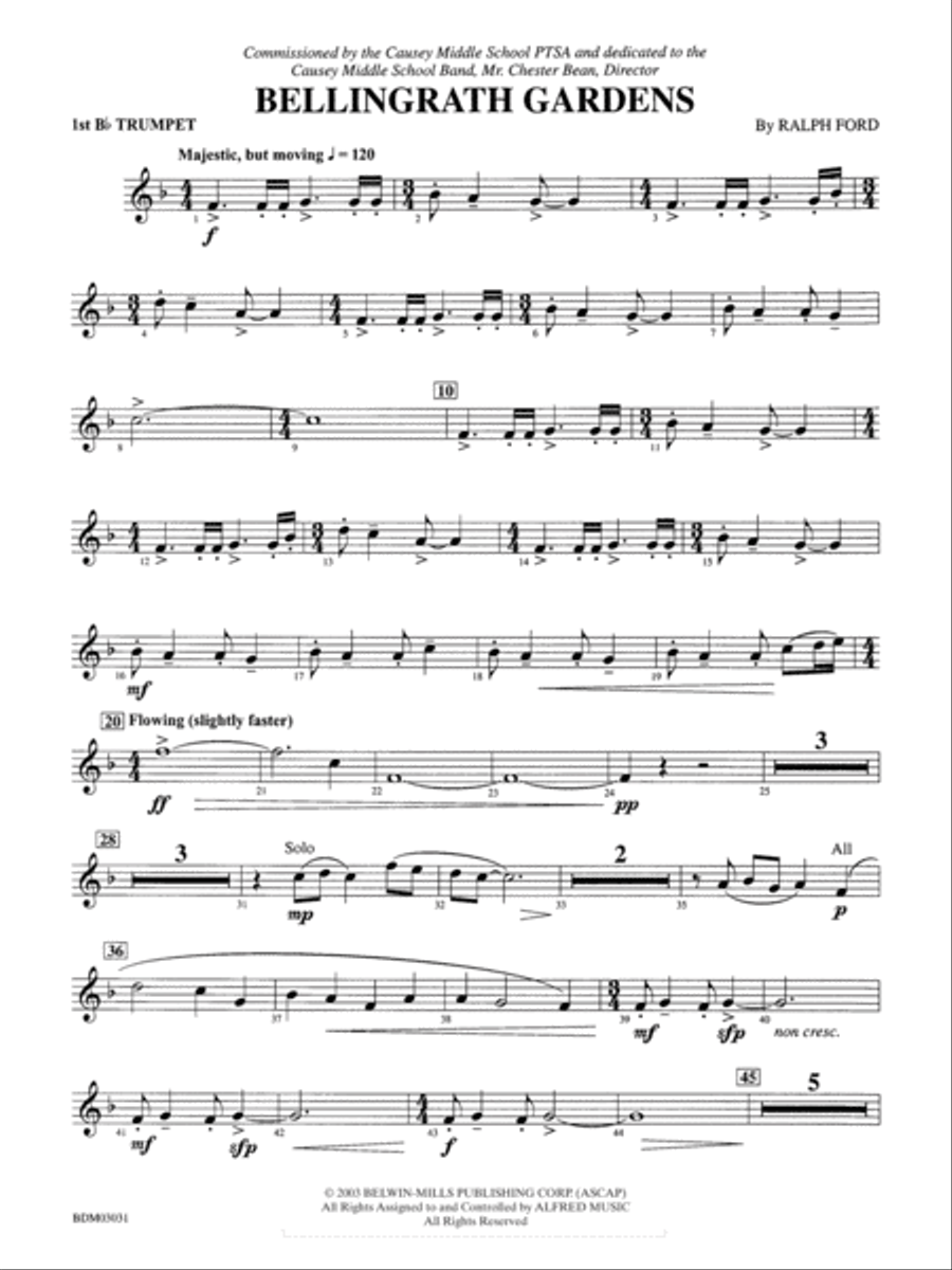 Bellingrath Gardens: 1st B-flat Trumpet Concert Band scores gallery preview page 1