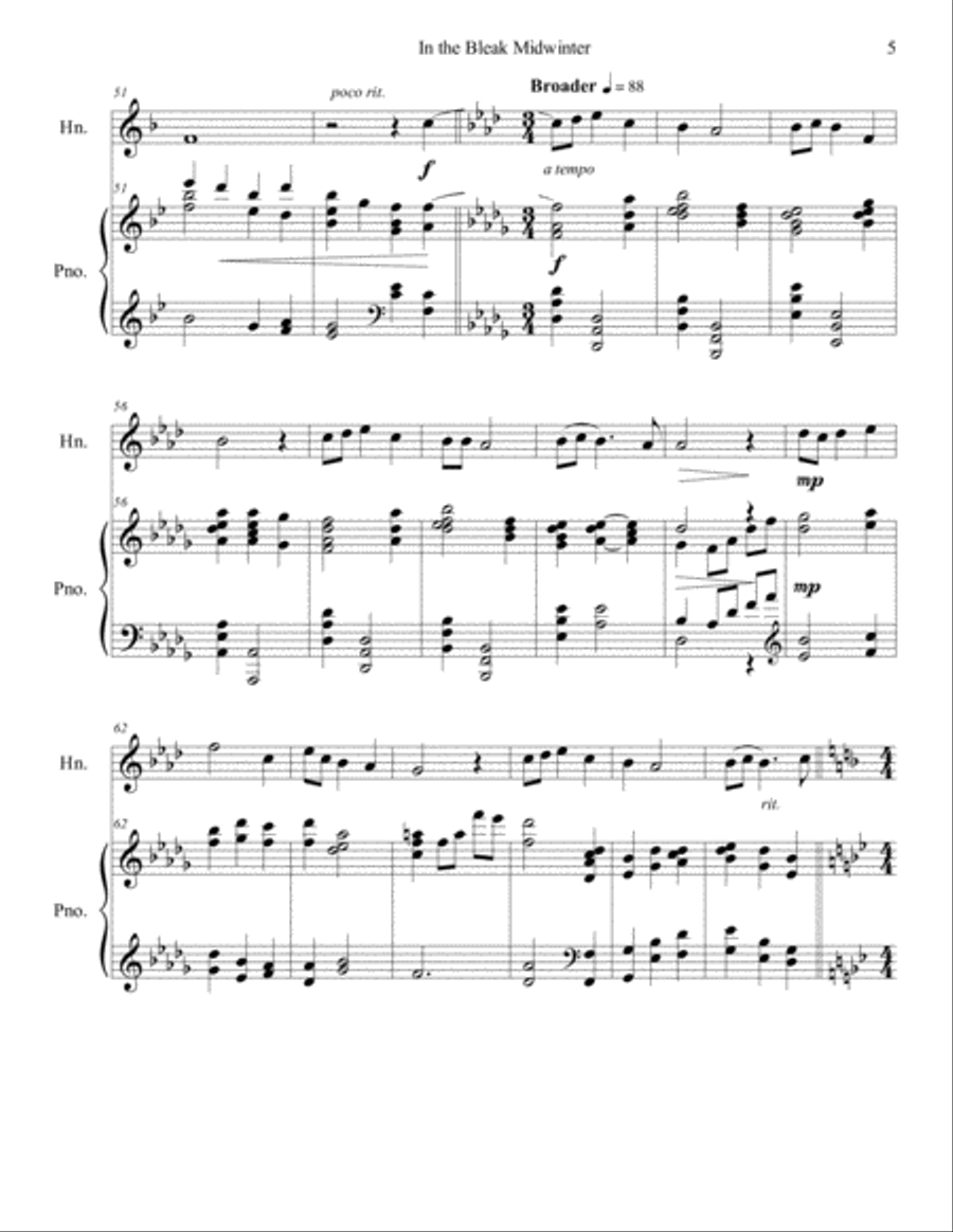 In the Bleak Midwinter (horn/piano), arr. Brenda Portman Horn scores gallery preview page 5