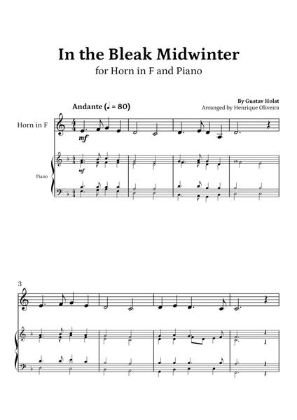 In the Bleak Midwinter (Horn in F and Piano) - Beginner Level image number null