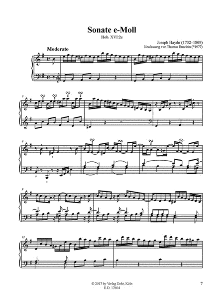 Sonate e-Moll Hob. XVI: 2e -Neufassung anhand des überlieferten Incipit in Haydns Entwurf-Katalog-