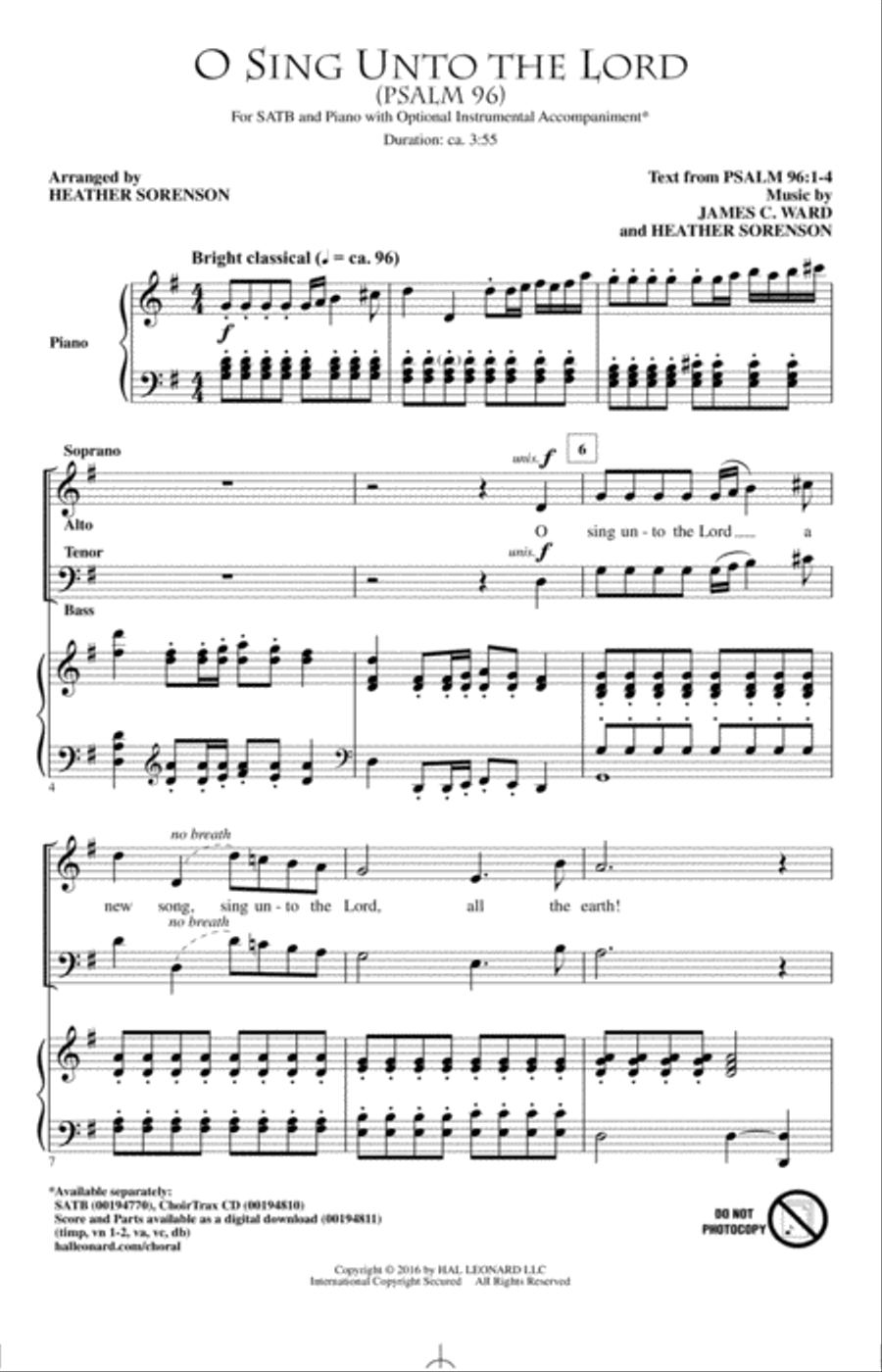 O Sing Unto The Lord (Psalm 96) 4-Part scores gallery preview page 1