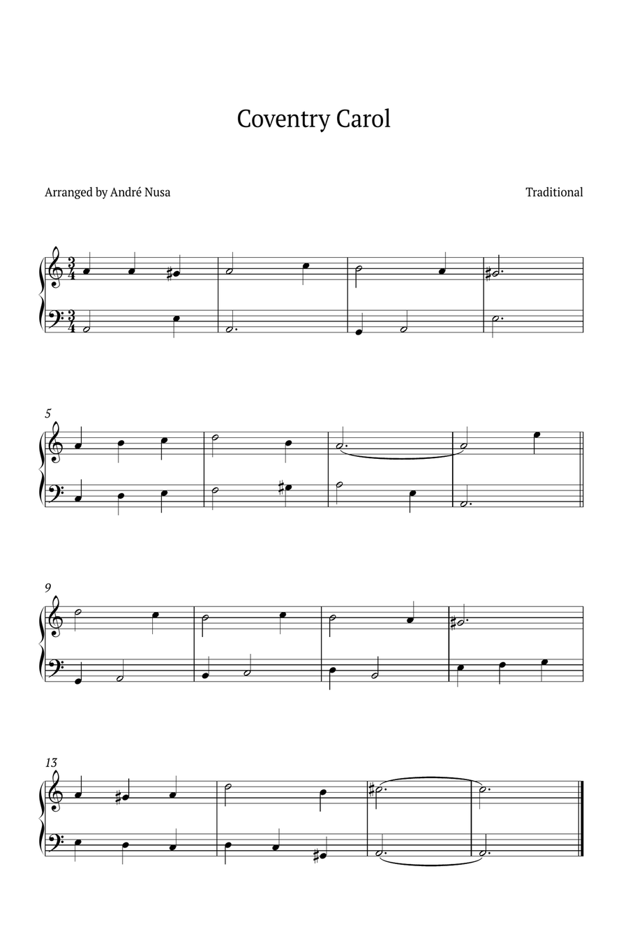 Conventry Carol Easy Piano scores gallery preview page 1