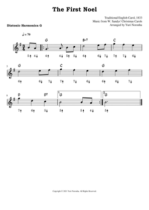 The First Noel - For Harmonica key G (Very Easy Christmas Carol)