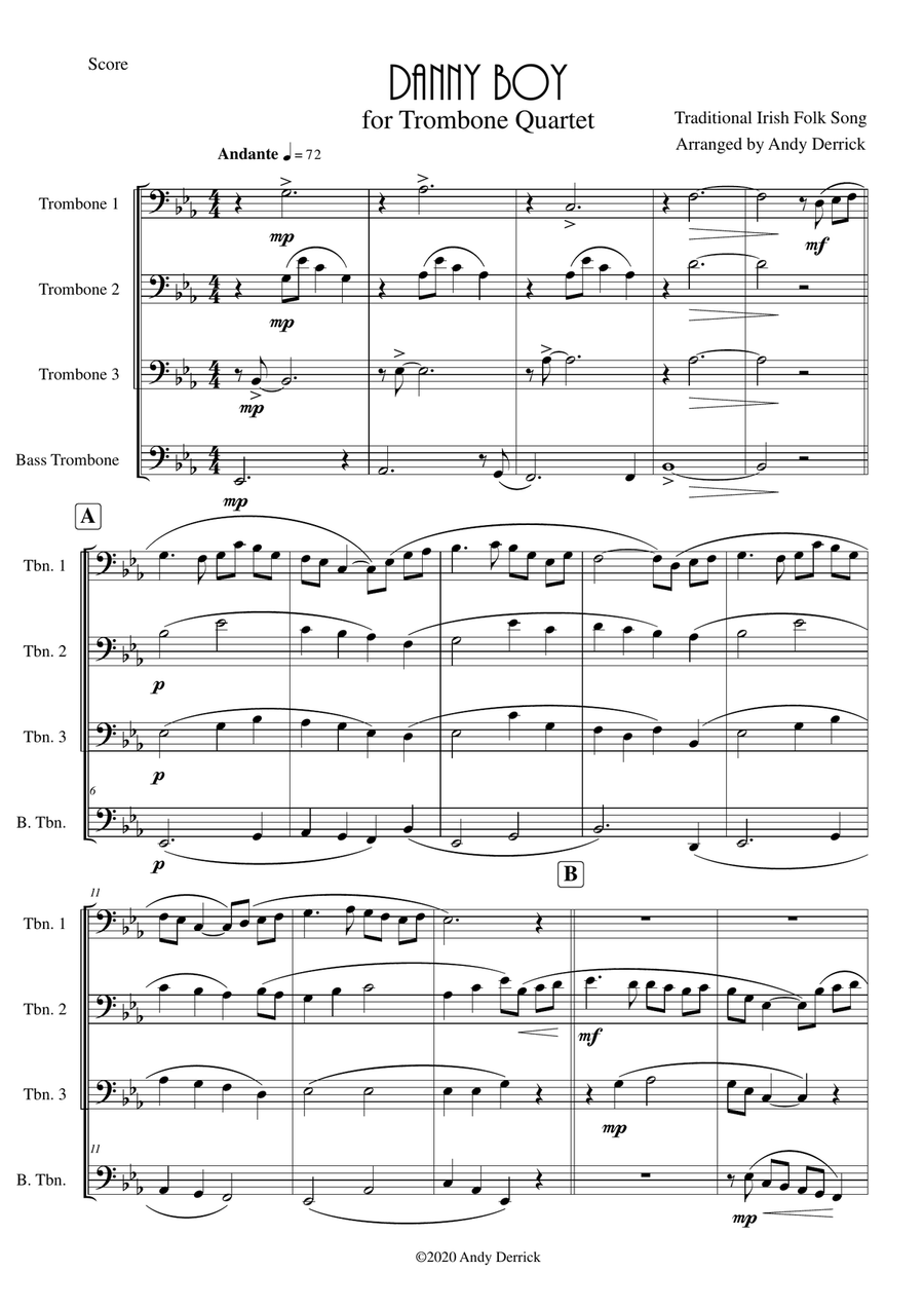 Danny Boy for Trombone Quartet Trombone Quartet scores gallery preview page 1