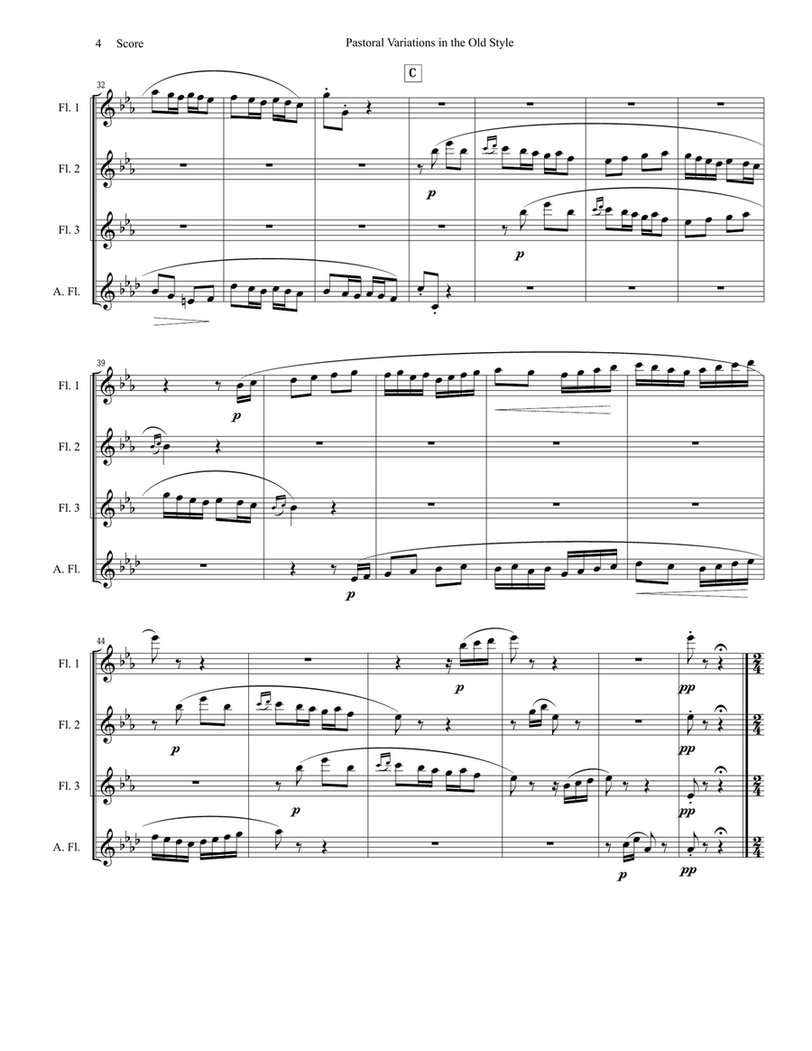 Pierne - Pastoral Variations in the Old Style set for flute quartet Flute Quartet scores gallery preview page 4