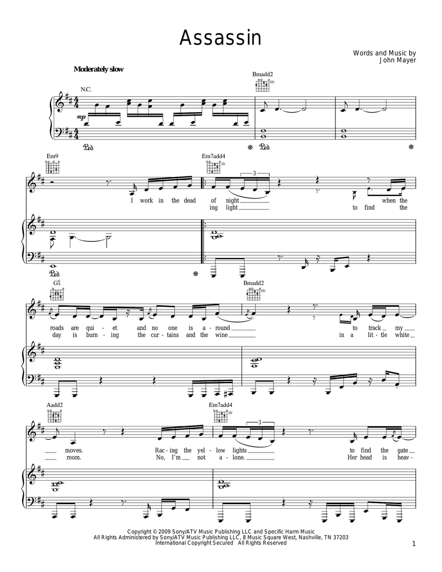 Assassin Piano, Vocal, Guitar scores gallery preview page 1