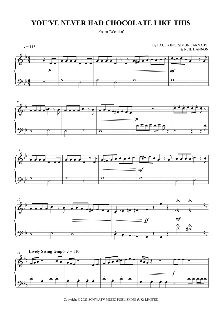 You'VE Never Had Chocolate Like This Easy Piano scores gallery preview page 1