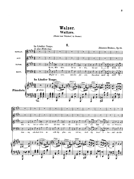 Brahms: Liebeslieder Walzer (Love Song Waltzes), Op. 52 No. 1 (choral score)
