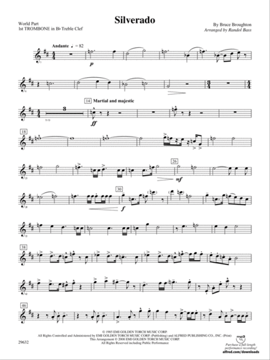 Silverado: (World Part) 1st B-flat Trombone T.C. Concert Band scores gallery preview page 1