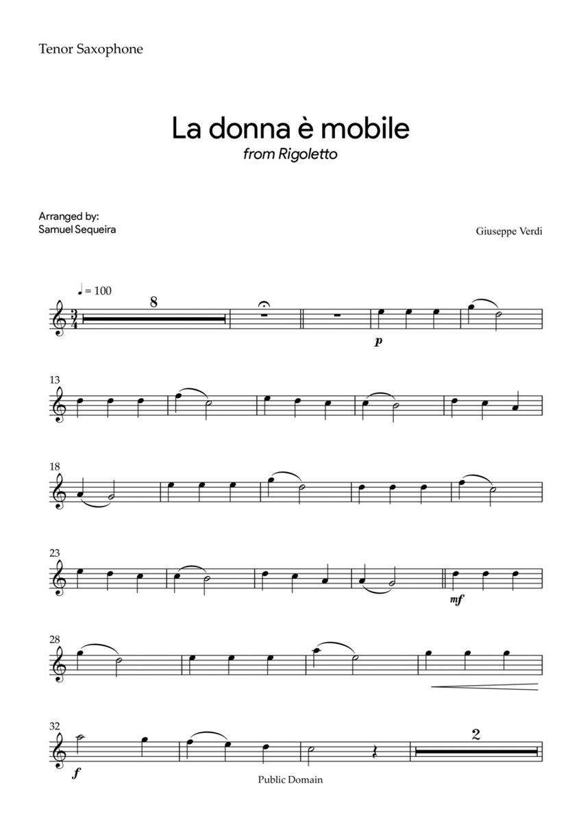 La donna è mobile - Tenor Sax - with Play along image number null