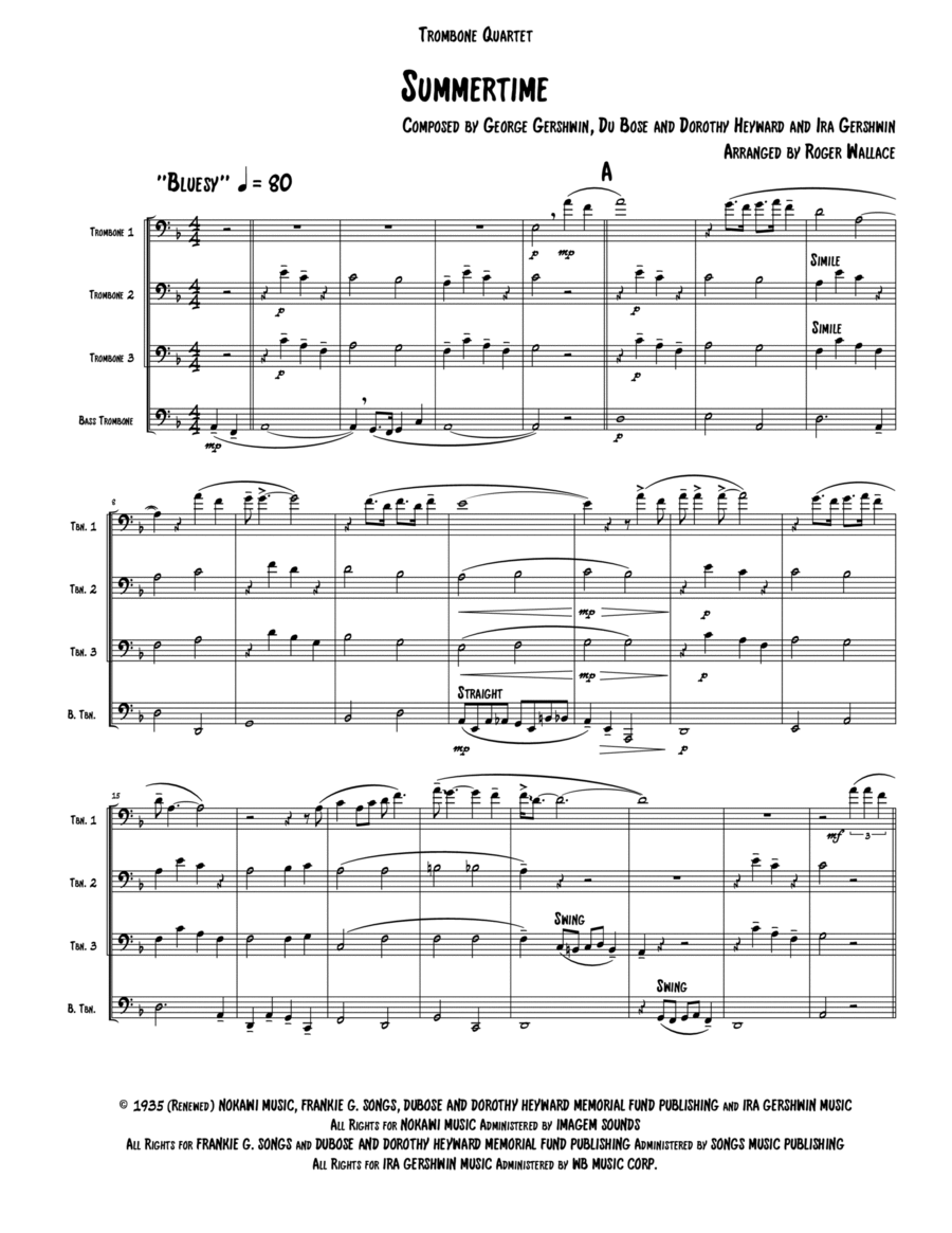 Summertime Brass Quartet scores gallery preview page 1
