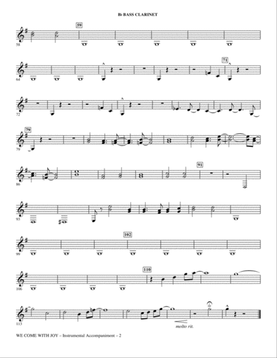 We Come With Joy Orchestration - Bass Clarinet (Sub. Cello) Choir scores gallery preview page 2