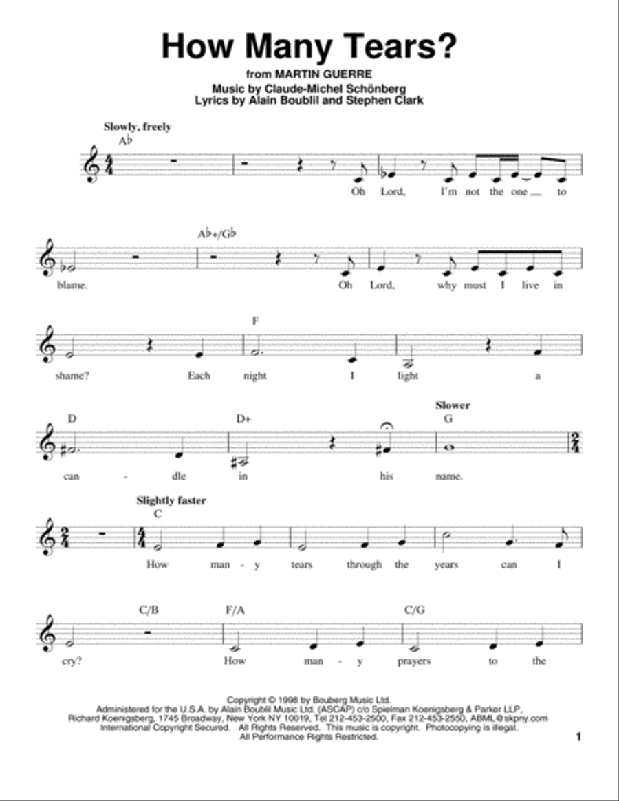 How Many Tears? (from Martin Guerre) Voice scores gallery preview page 1