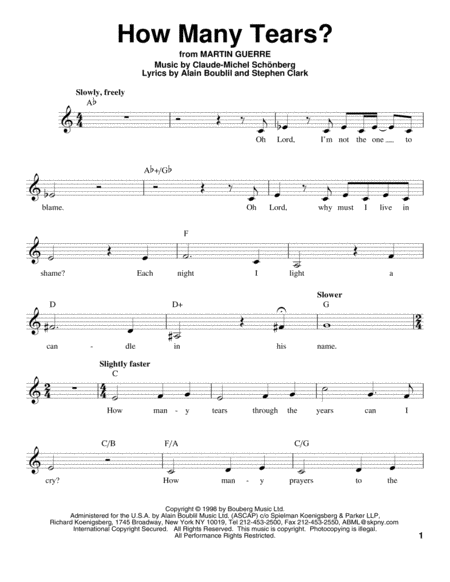 How Many Tears? (from Martin Guerre) by Claude-Michel Schonberg Voice - Digital Sheet Music