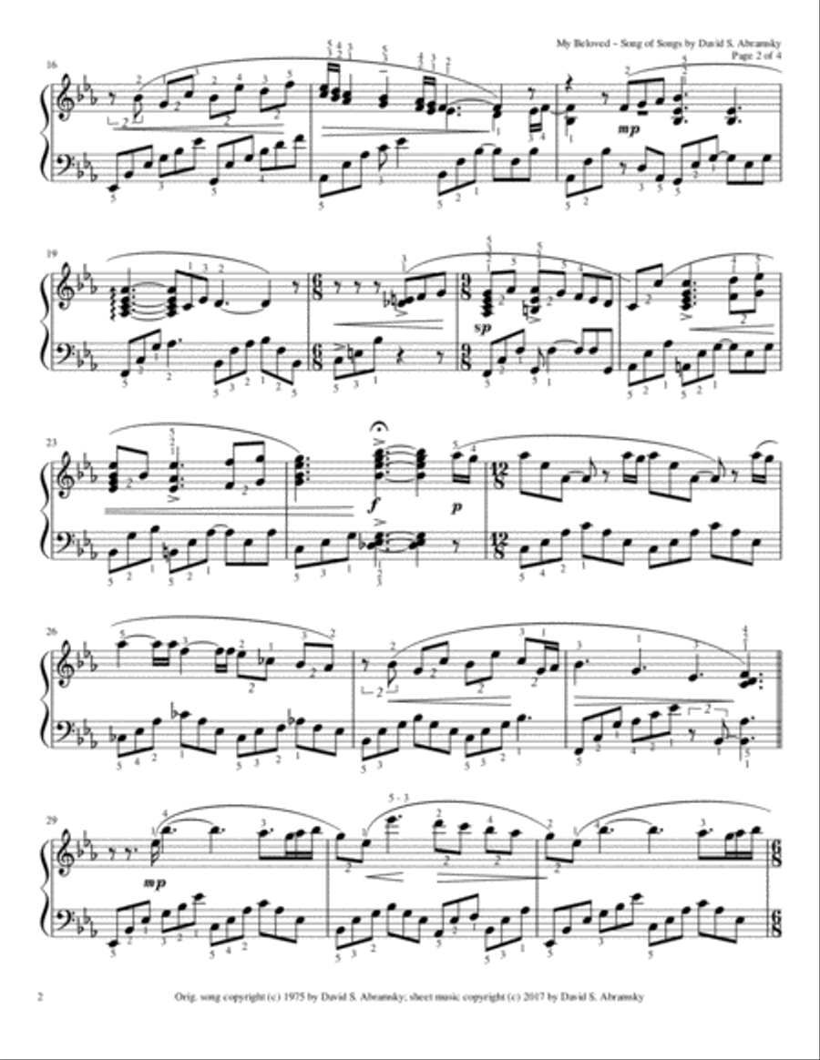 My Beloved - Song of Songs Piano Solo scores gallery preview page 2