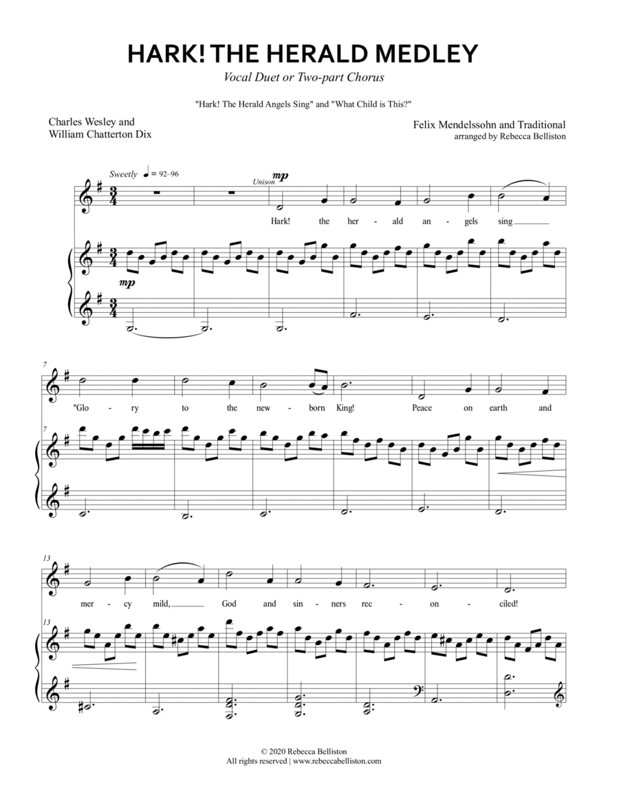 Hark! the Herald Angels Sing / What Child is This? (Vocal Duet) Piano scores gallery preview page 1