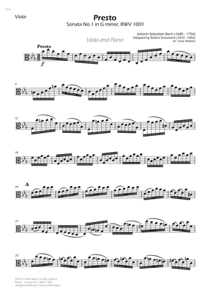 Presto from Sonata No.1, BWV 1001 - Viola and Piano (Individual Parts)