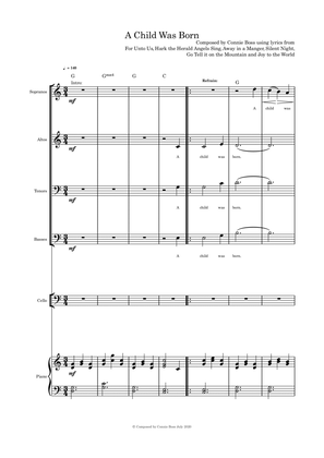 A Child Was Born (Christmas) - SATB cello and piano with parts included