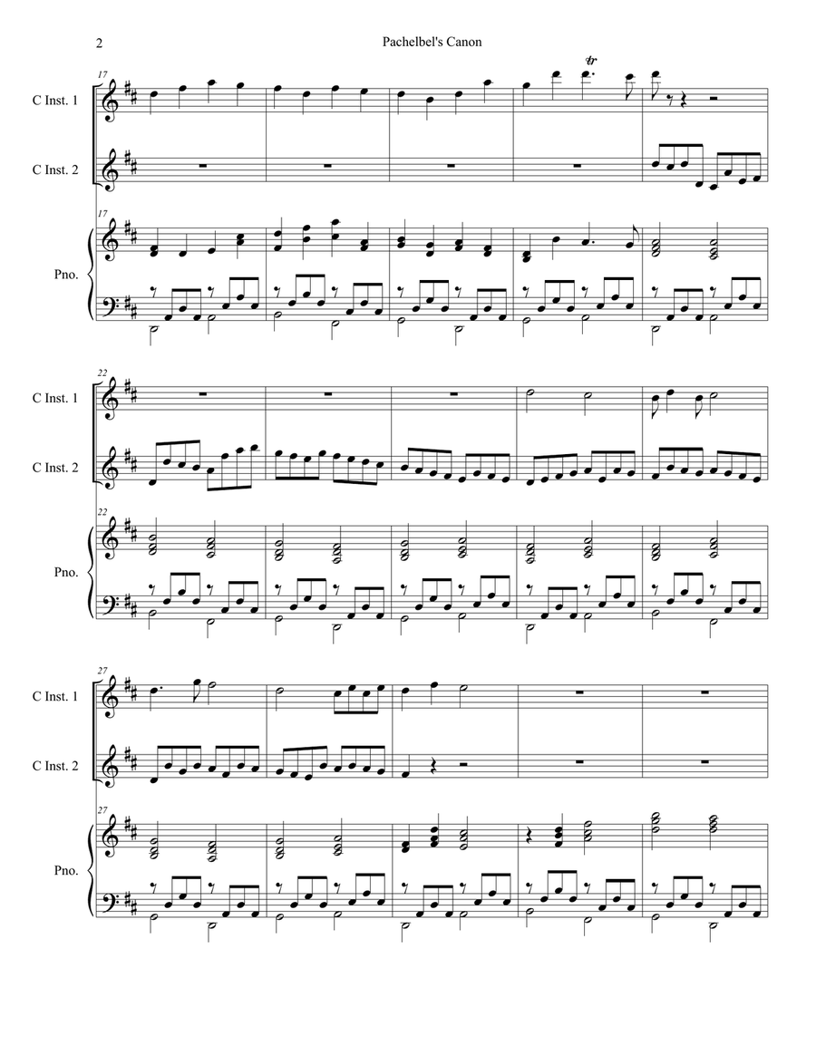Pachelbel's Canon (Wedding Arrangement: Duet for C-Instruments with Piano Accompaniment) Flute scores gallery preview page 3