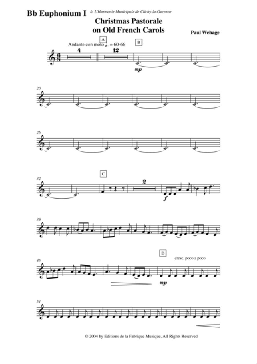 Paul Wehage: Christmas Pastorale on Old French Carols for concert band, 1st euphonium (baritone) in Concert Band scores gallery preview page 2
