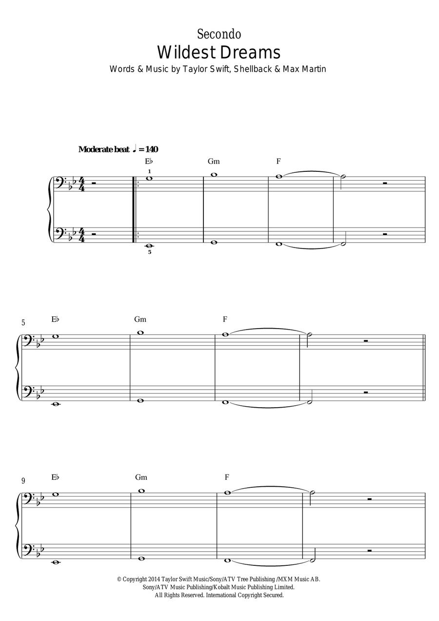 Wildest Dreams Piano Duet scores gallery preview page 1