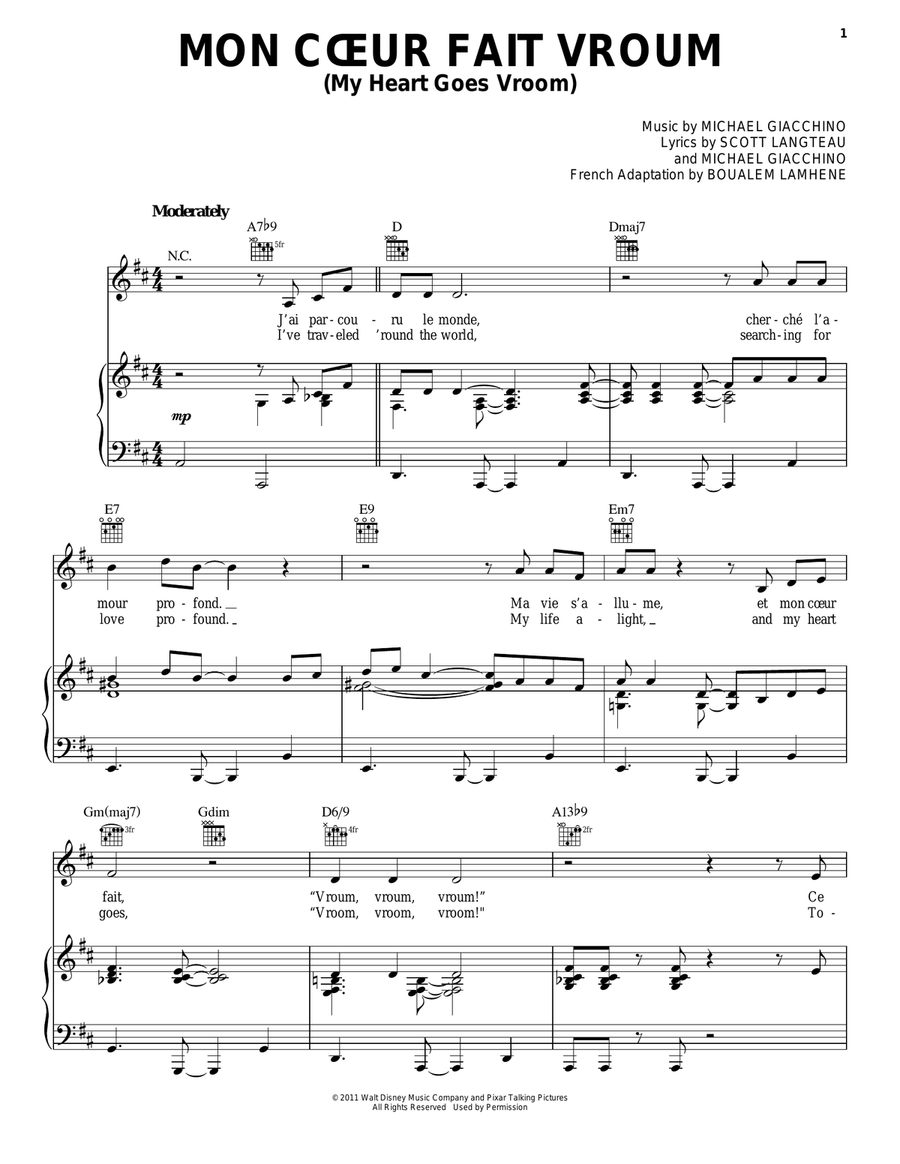 Mon Coeur Fait Vroum (My Heart Goes Vroom) (from Cars 2) Acoustic Guitar scores gallery preview page 1
