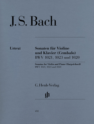 Book cover for 3 Sonatas for Violin and Piano (Harpsichord) BWV 1020, 1021, 1023