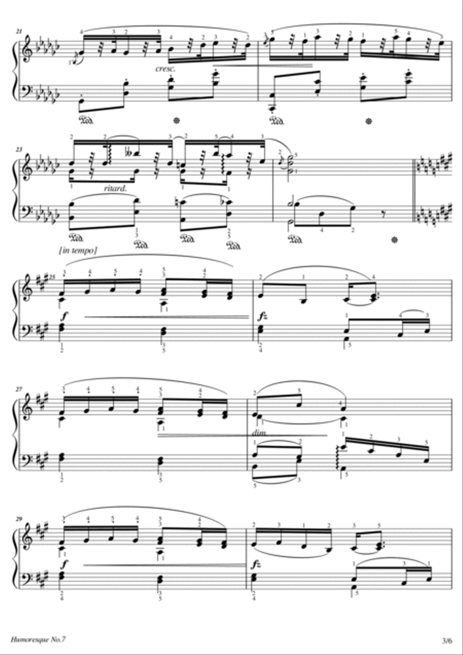 Dvořák - Humoresque Op.101 No.7 - For Piano Solo - Original With Fingered Piano Solo scores gallery preview page 3