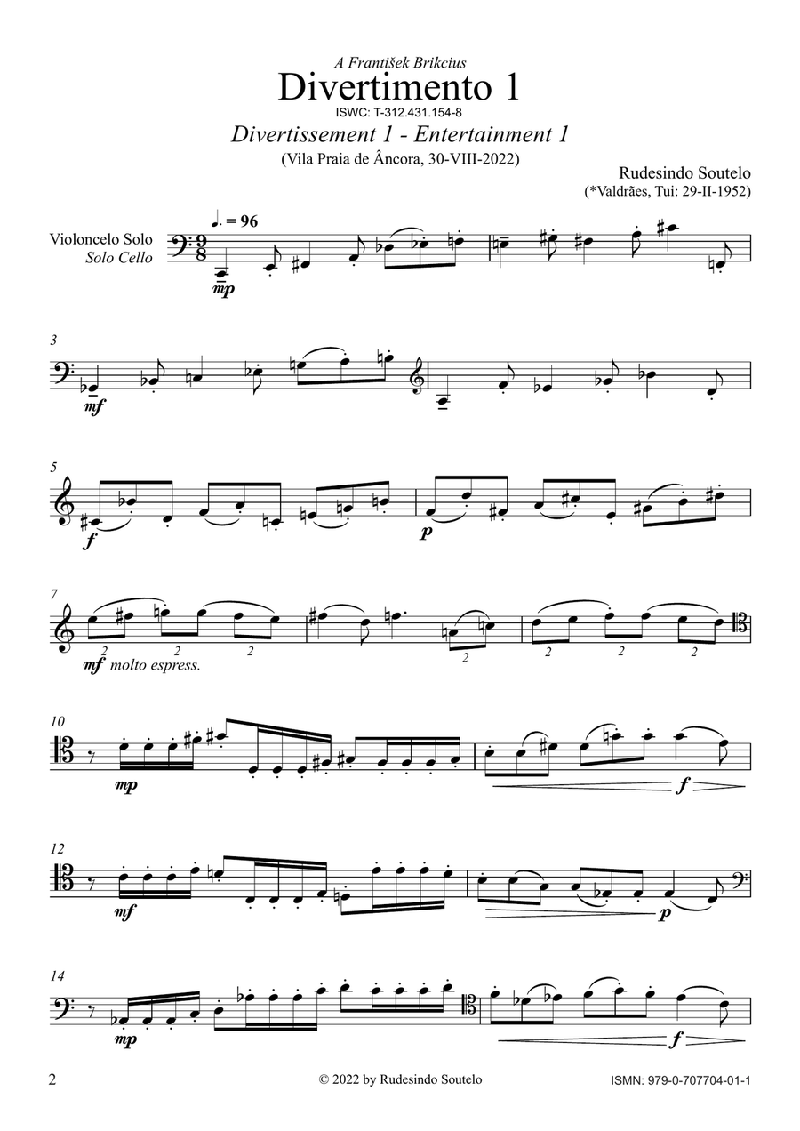 Divertimento 1 / Divertissement 1 / Entertainment 1 Cello Solo scores gallery preview page 2