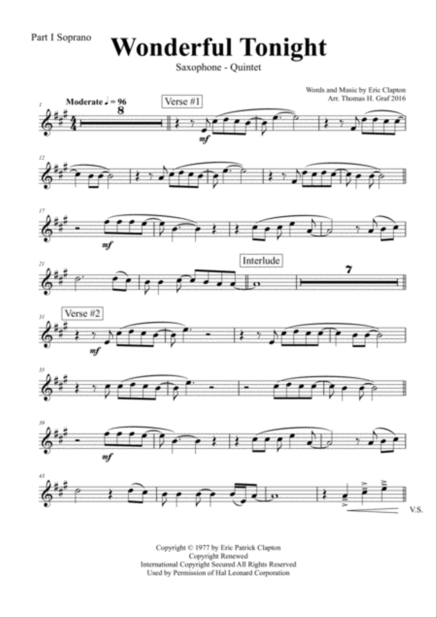 Wonderful Tonight Saxophone Quintet scores gallery preview page 6