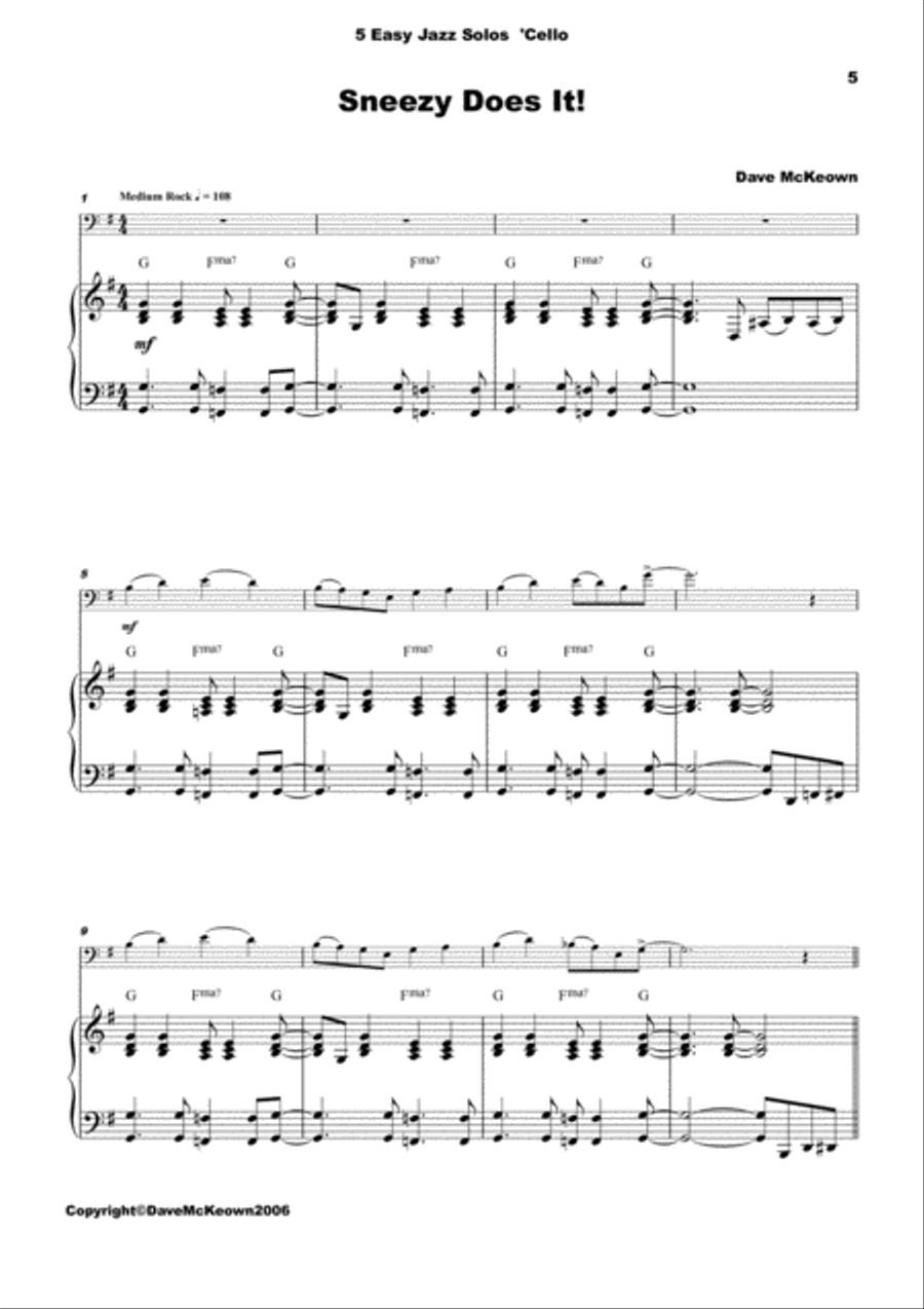 5 Easy Jazz Solos for Cello and Piano Piano scores gallery preview page 5