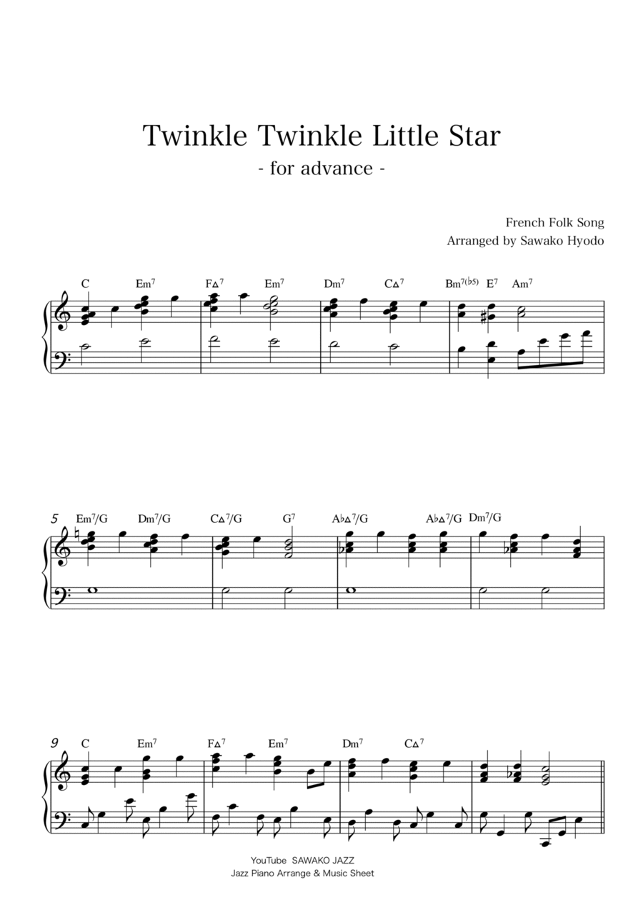 Twinkle twinkle little star (Jazz piano for advance) Piano Solo scores gallery preview page 1