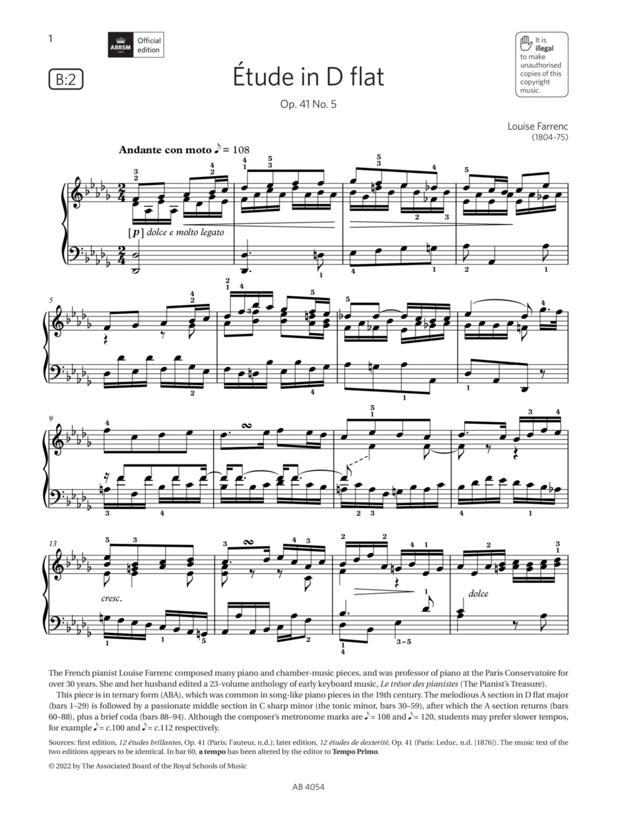 Étude in D flat (Grade 8, list B2, from the ABRSM Piano Syllabus 2023 & 2024) Piano Method scores gallery preview page 1