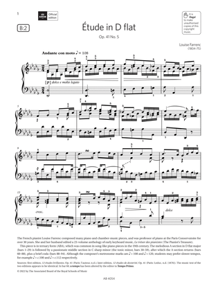 Book cover for Étude in D flat (Grade 8, list B2, from the ABRSM Piano Syllabus 2023 & 2024)