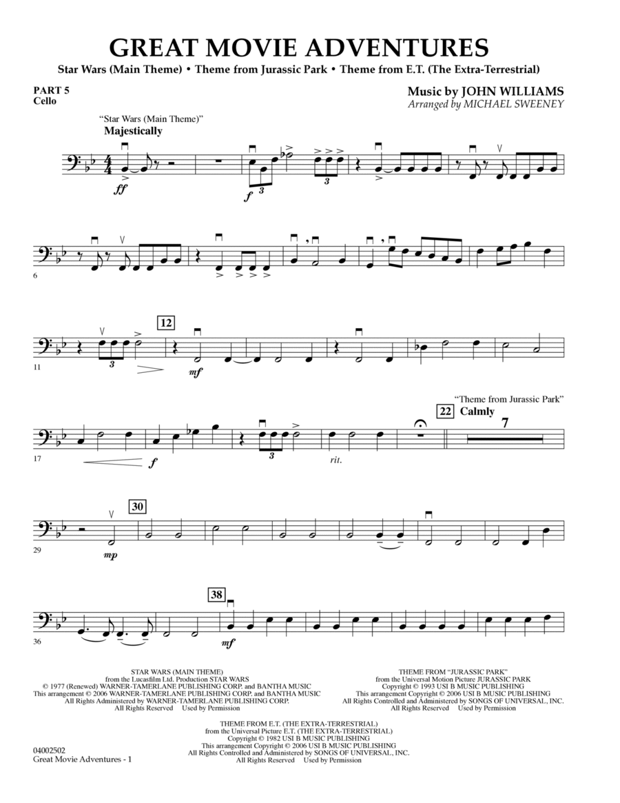 Great Movie Adventures - Pt.5 - Cello Concert Band scores gallery preview page 1