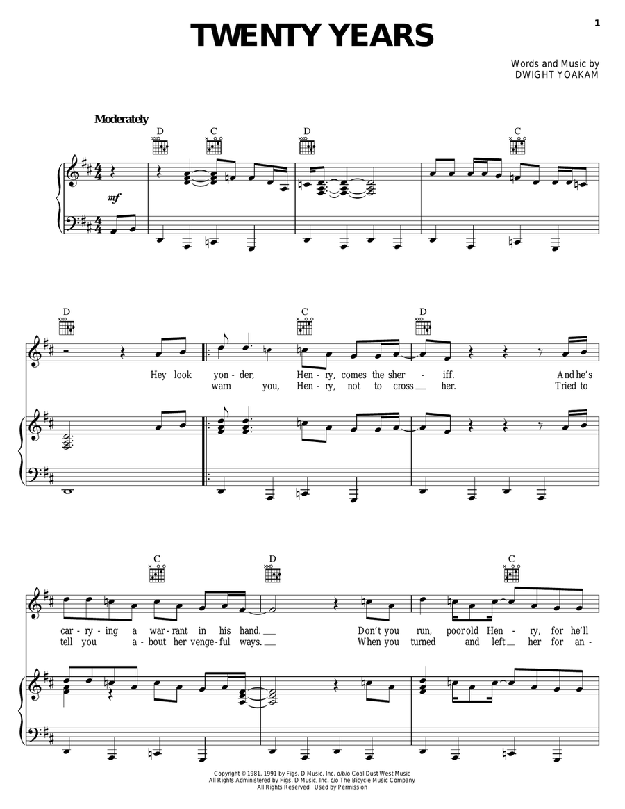 Twenty Years Piano, Vocal, Guitar scores gallery preview page 1