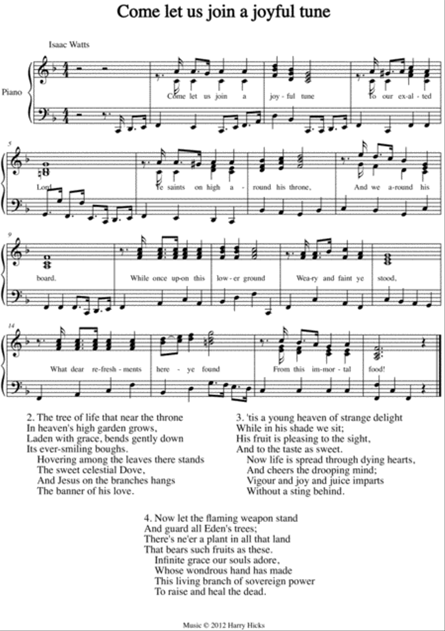 Come let us join a cheerful tune. A new tune to a wonderful Isaac Watts hymn. Unison Choir scores gallery preview page 1