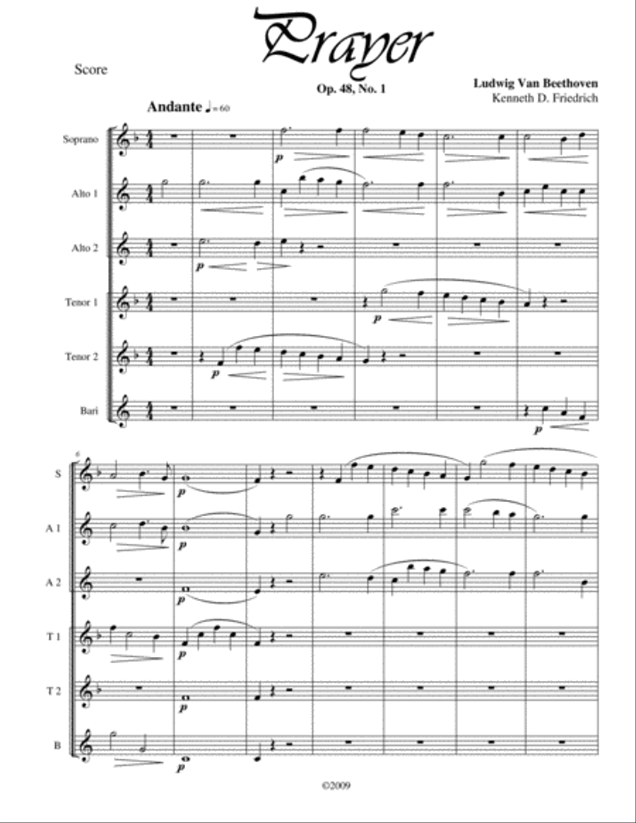 Prayer, Op. 48, No. 1 Small Ensemble scores gallery preview page 1