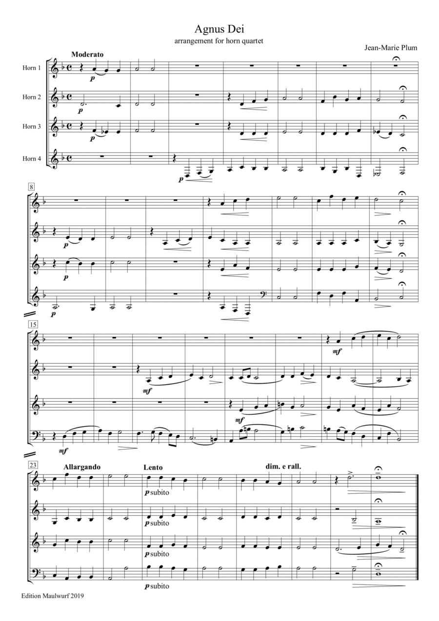 Agnus Dei Brass Quartet scores gallery preview page 1
