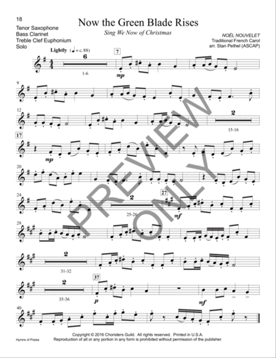 Hymns of Praise - Tenor Saxophone(s)/Bass Clarinet(s)/TC Euphonium(s) Bass Clarinet scores gallery preview page 2