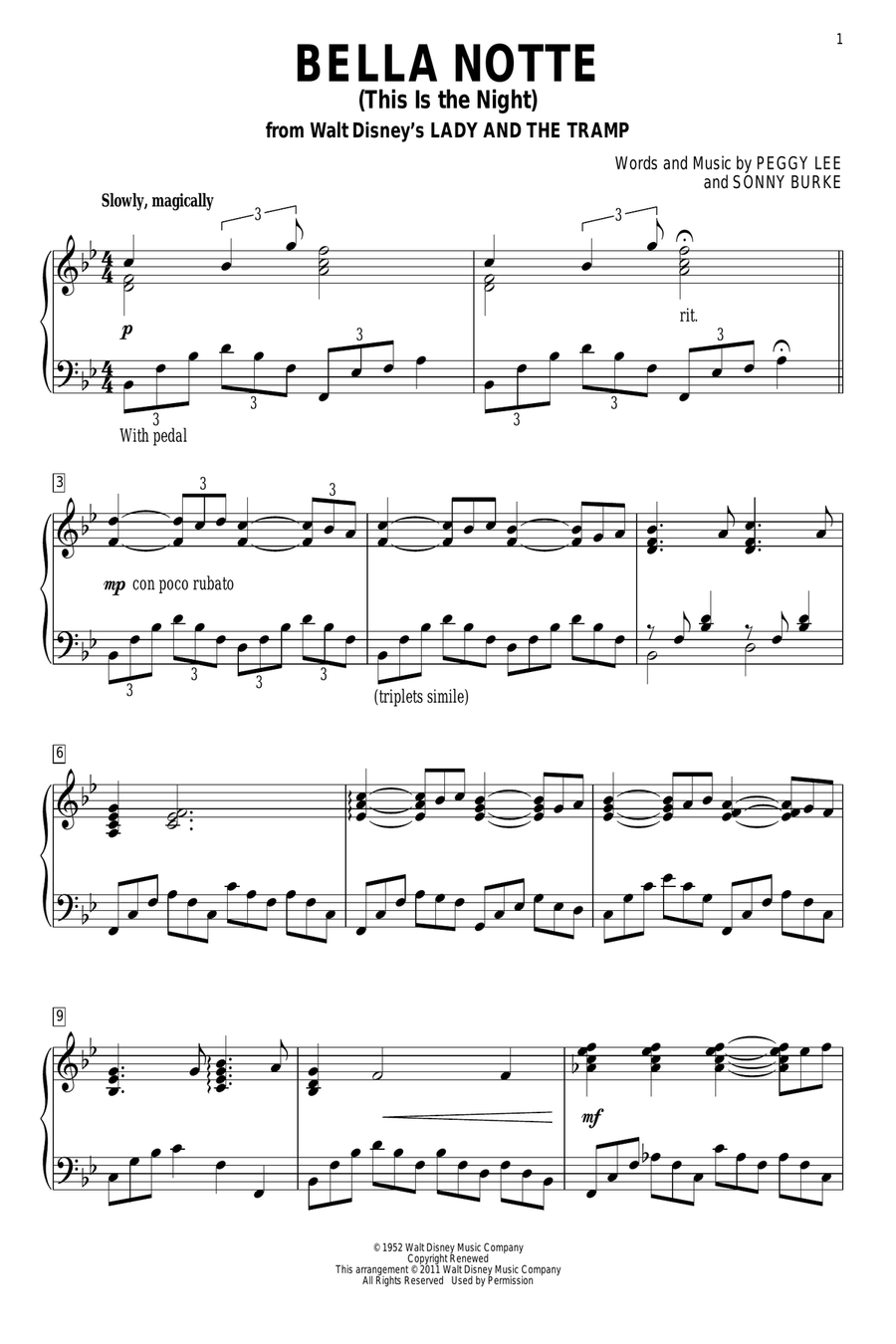 Bella Notte (This Is The Night) (from Lady And The Tramp) Piano Solo scores gallery preview page 1
