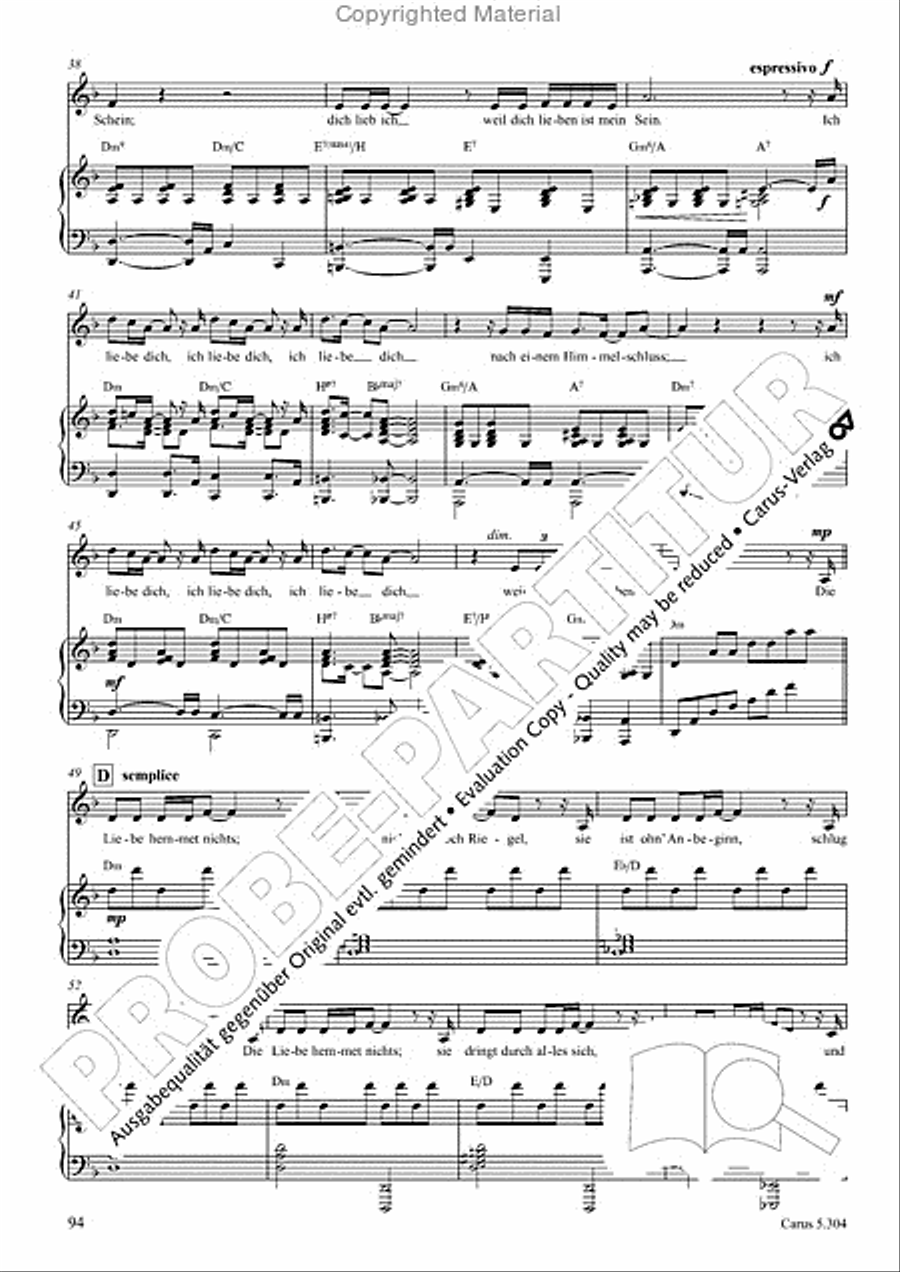 Schindler: Rosenzeit. Ein Liederzyklus uber die Liebe. Chansons fur Singstimme und Klavier Piano scores gallery preview page 95