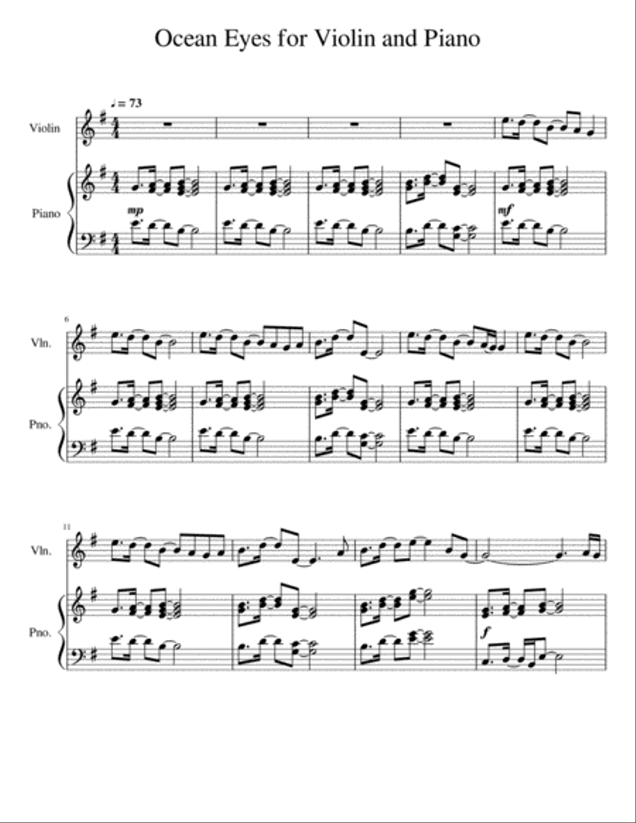 Ocean Eyes Violin Solo scores gallery preview page 1